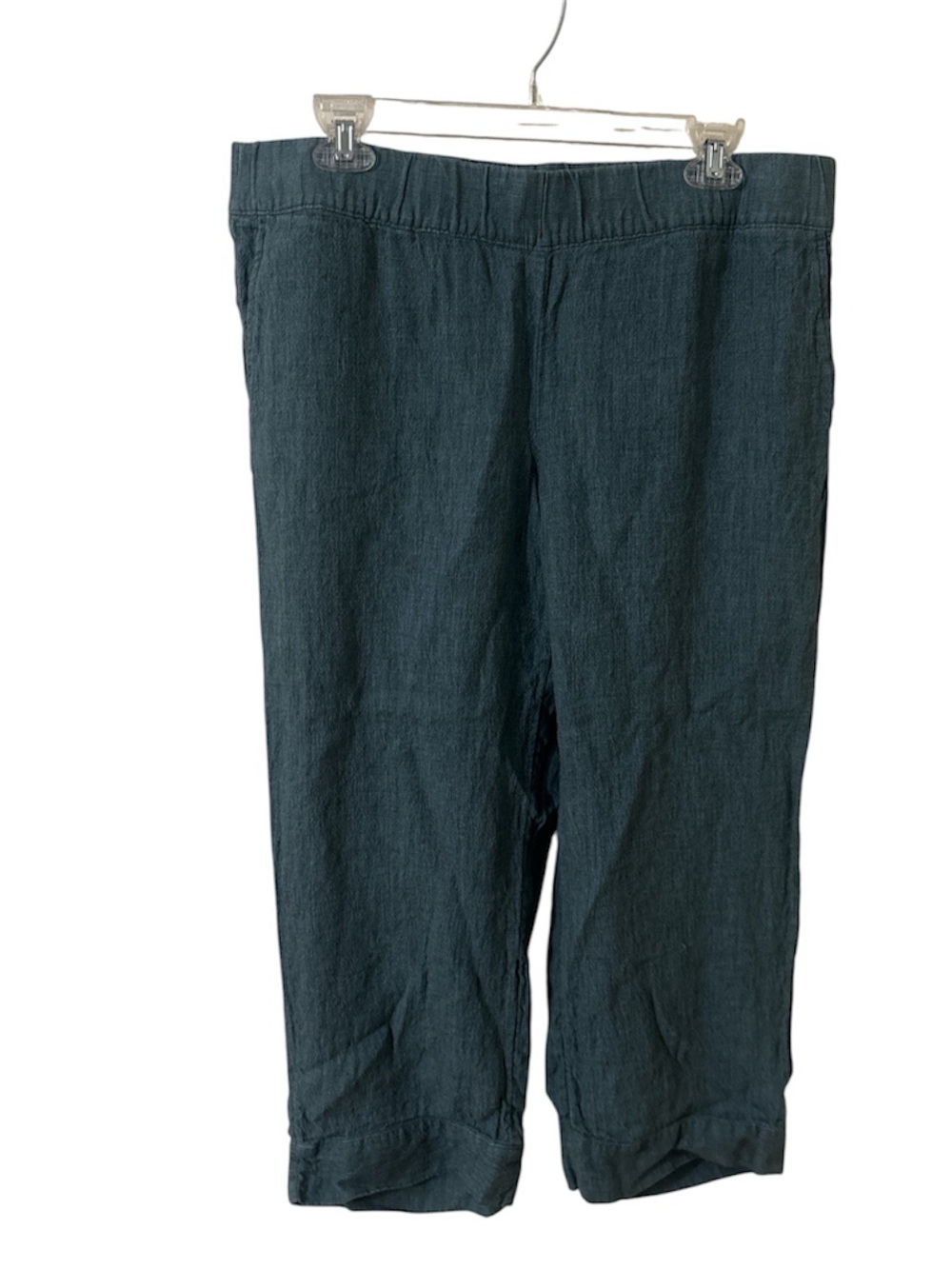 J.Jill Dark Teal Pull-On Linen Crop Pants